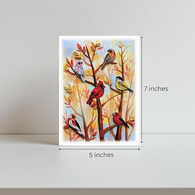 Autumn Tree and Thanksgiving Card, Quilling Art, Birds and Season Themed, Watercolor Classy Cards for Mom, Women, Wife, Daughter (Birds - Fall Garden)