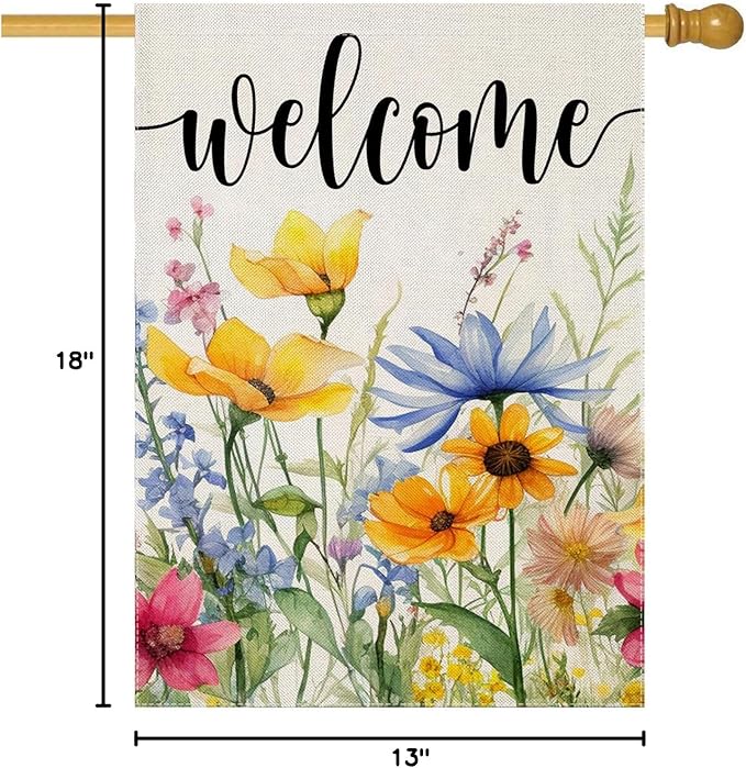 EKOREST Welcome Flowers House Flags for Outdoor Decoration, Spring Watercolor Floral Large Yard Flag, Decorative Summer Celebration Decor for Seasonal Farmhouse Holiday Outside 28x40 Inch Vertical