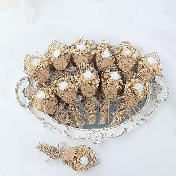 20-Piece set Mini Magnet Dried Flowers Bouquet for Wedding Favours for Guests, Baby Shower Party Favors, Bridal Shower Gifts, Wedding Return Gifts. (white)