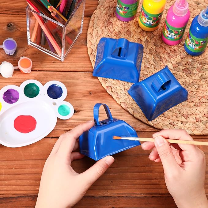 Zhengmy 24 Pcs Metal Cowbells Noisemakers with Handles, Cow Bells Noise Makers for Sporting Events 3 Inch Bulk Cheering for Football Baseball Games Team Wedding Celebrations(Blue)