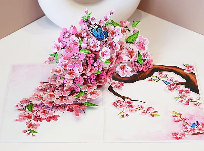 Cherry Blossom 3D Birthday Cards for Women, Pop Up Mothers Day Card, 3D Anniversary, Valentines Day, Pop Up Gifts for Her, Him, Wife, Husband, Sister (Butterflies Cherry Blossom)