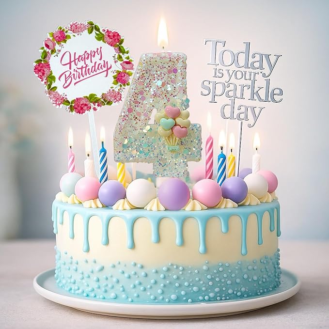 by Tugba Aydan - 4 Number Birthday Candles β 24 Piece Cake Decoration Kit with Number Candle β Party Supplies for Kids Birthday Celebration