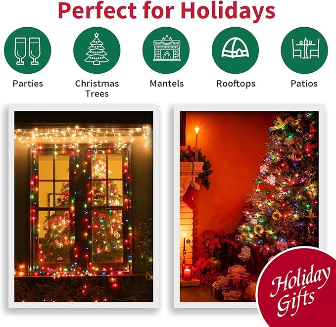 LAMPHOME Multicolor Wide Angle LED Christmas Lights, 64.8 Ft 300 Count, Pack of 3 Strands 21.9 Ft 100 Lights UL Certified Commercial Grade Green Wire 5mm Holiday String Light