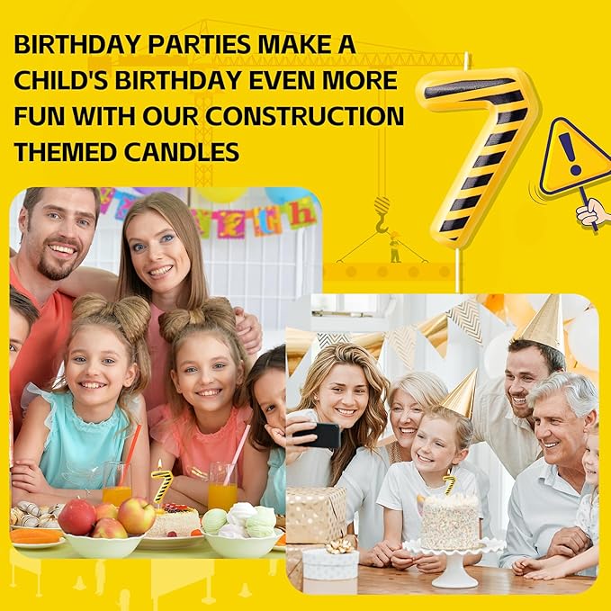 Construction Themed Birthday Candles Number 7 Candle Birthday Party Decoration Cake Topper for Construction Party Decoration Theme Party Supplies (Number 7)