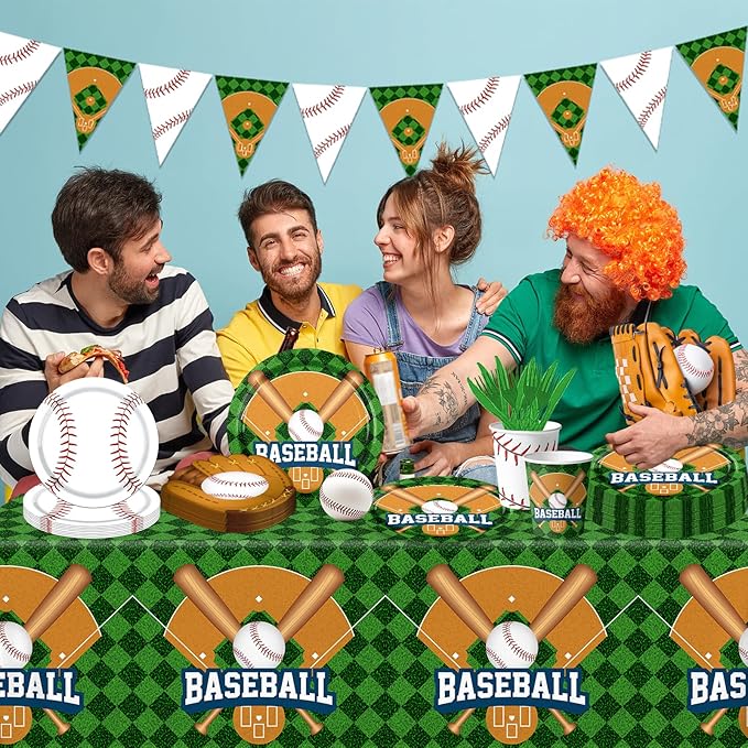Baseball Party Decorations Tableware,143Pcs Baseball Plates and Napkins,Tablecloth Cups,Banner for Birthday Decorations Gameday Celebrations