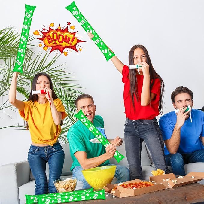 Hungdao 100 Pcs Thunder Sticks Spirit Boom Sticks Cheerleading Football Noise Makers Inflatable Noisemakers for Party Dance Basketball Sporting Event
