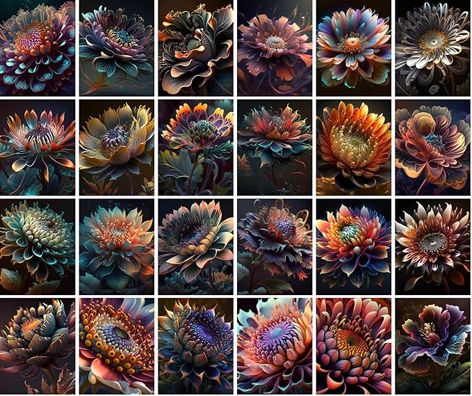 PIXILUV Vintage Postcards (24 pcs 4"x6" each) Fantastic Flowers from Outer Space Vintage Illustrations Reprint