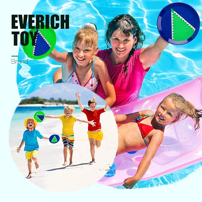 EVERICH Upgraded Toss and Catch Ball Game Set - Indoor and Outdoor Games for Kids 3-12, Beach Sand Pool Water Toy Includes 2 Paddles 2 Sticky Balls, Great Birthday Easter Gifts for Boys Girls