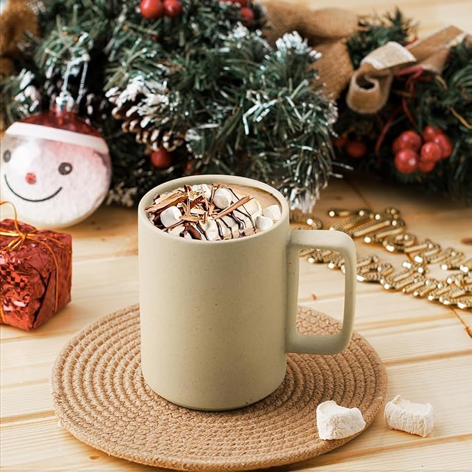 E-liu Porcelain Tea Mugs Coffee Mug Set, Large 15 Ounces Cups for Coffee, Tea, Cocoa, and Mulled Drinks, Set of 6, Unglazed (Natural)