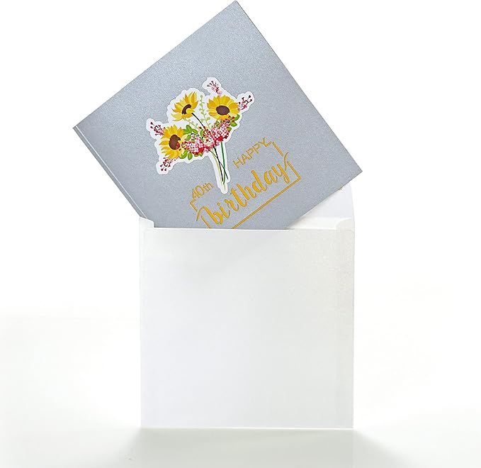 CUTPOPUP 40th Birthday Card Pop Up, Mother's Day, 3D Greeting, Thank You Card (40th Sunflowers Bastket)