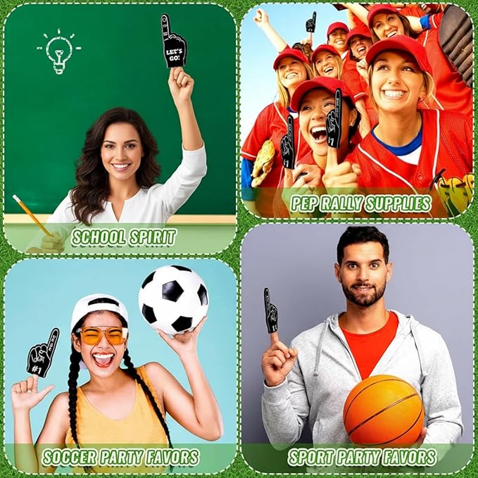 Sinmoe 24 Pcs Mini Foam Finger Baseball Fan Mini Foam Finger, We're #1 Sports Themed Party Supplies for Baseball Hockey Football Basketball Events Team Gifts(Black)