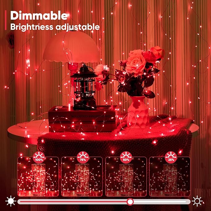 Ariceleo 2 Pack 16.4 Ft. Battery Operated Outdoor String Lights with Remote & Timer, LED Red Fairy Lights, Waterproof Twinkle Lights for Bedroom, Dorm, Mason Jar, Wedding, Party, Christmas