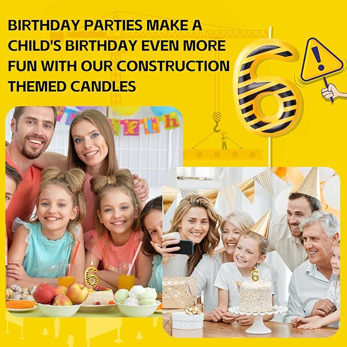 Construction Themed Birthday Candles Number 6 Candle Birthday Party Decoration Cake Topper for Construction Party Decoration Theme Party Supplies (Number 6)