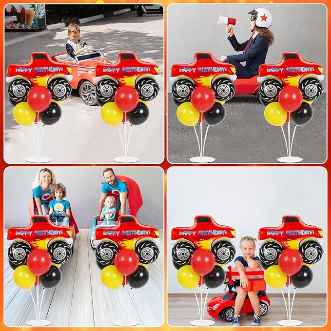 Monster Truck Party Balloons Stand Kit 2 Sets With 2 Monster Truck Foil Balloons Trucks Themed Party Balloon Centerpieces For Tables For Car Themed Birthday Decorations Baby Shower