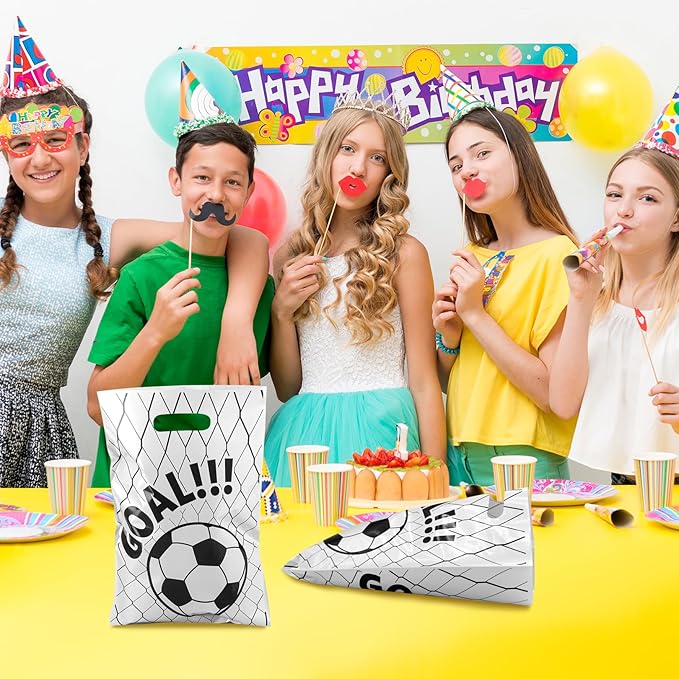 Agaommio Soccer Goodie Bags Party Favors,Christmas Gift Bag 50pcs Soccer Gift Bags for Team Goody Snacks Candy Treat Bag Football Party Decorations Birthday Supplies Gifts for Kids Games Sports Theme (A)