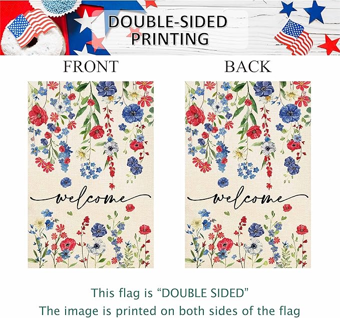 Baccessor 4th of July Patrioctic Garden Flag 12.5 x 18 Inch Double Sided God Bless America Memorial Day Floral Yard Flag Vertical Summer Seasonal Farmhouse Yard Outdoor Decoration