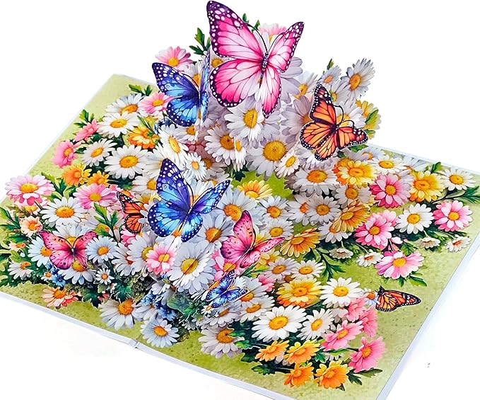 CUTPOPUP Birthday Card Pop Up, 3D Birthday Greeting Card, Mother's Day for Women, Mom, Wife, Grandma, Daughter (Daisy Butterflies)