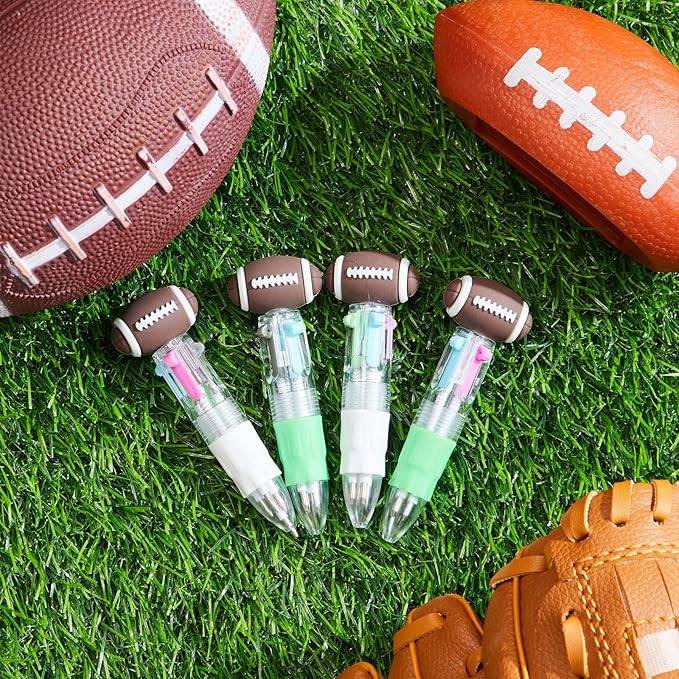Kosiz 24 Pack Football Party Favors Sport Pen Multicolor 4 in 1 0.5mm Ballpoint Pen for Office Sport Lover Novelty Valentine's Day Gifts Goodie Bags Stuffers