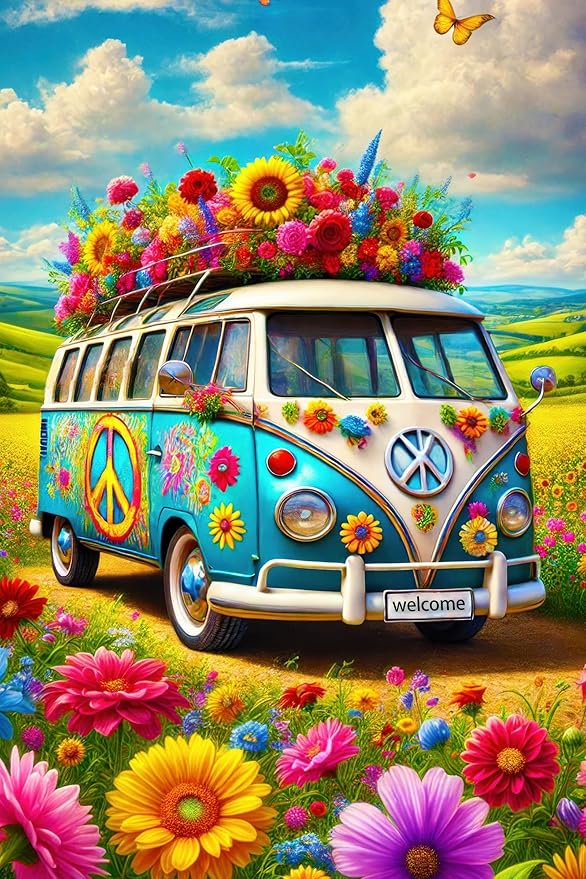 HOMETITUTE Welcome Spring Garden Flag Floral Bus with Butterfly Double Sided 12x18 Inch Spring Summer Garden Flag Outdoor Yard Flags for Lawn Porch Patio House Decoration