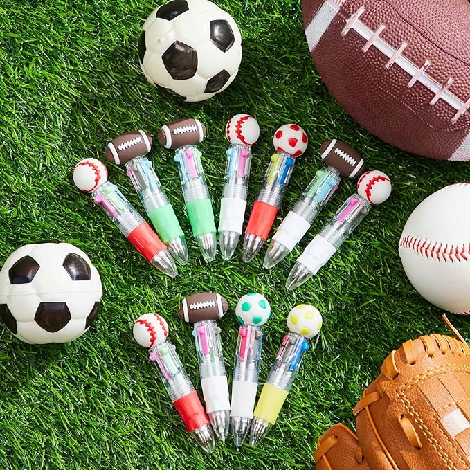 Kosiz 24 Pcs Valentines Fun Pens Heart and Rose Shaped Multicolor Ballpoint Pens Retractable 4 Colors in One Valentines Stationery Party Favors Supplies Rewards (Sports)