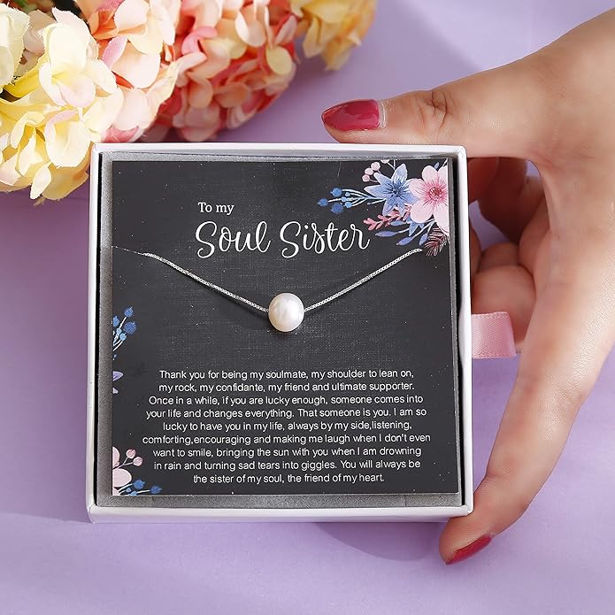 ALoveSoul Necklace for Women Girls - 925 Sterling Silver Single Pearl Necklace, Mother's Day Birthday Gift Ideas