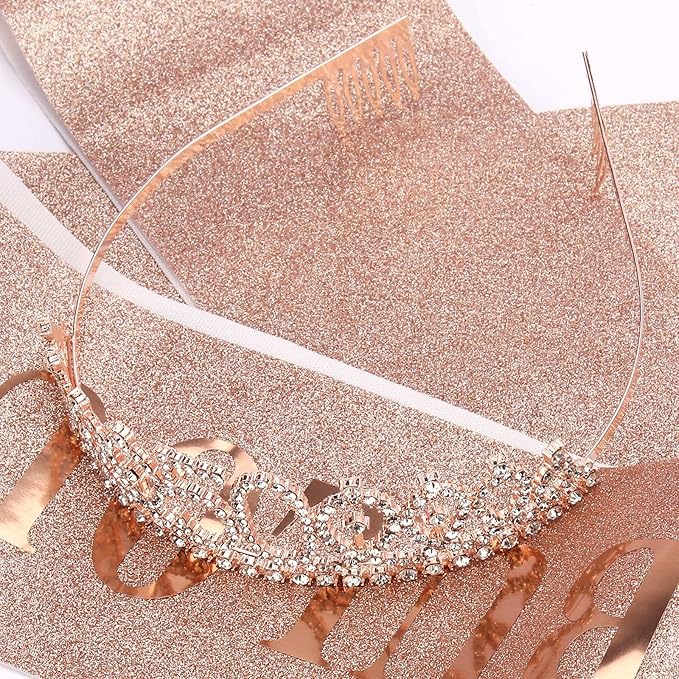 Rose Gold 50th Birthday Sash and Tiara Set - '50 and Fabulous' Sash, Crown for Women's Milestone Celebration and Decorations
