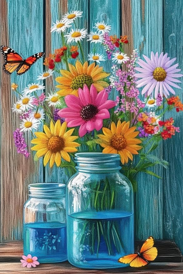 BlissYard Welcome Spring Garden Flag Double Sided 12x18 Inch Spring Summer Garden Flags Wildflowers In Mason jars Spring Garden Flag Seasonal Rustic Yard Lawn Holiday Outdoor Decor Banner