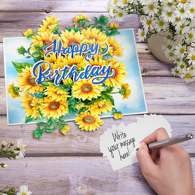 Floral Sunflowers Pop Up Card, Happy Birthday, Flowers, 3D Greeting Cards, Gifts for Mom, Mother in Law, Wife, Girlfriend, Sister, 5x7 - Includes Envelope And Message Note