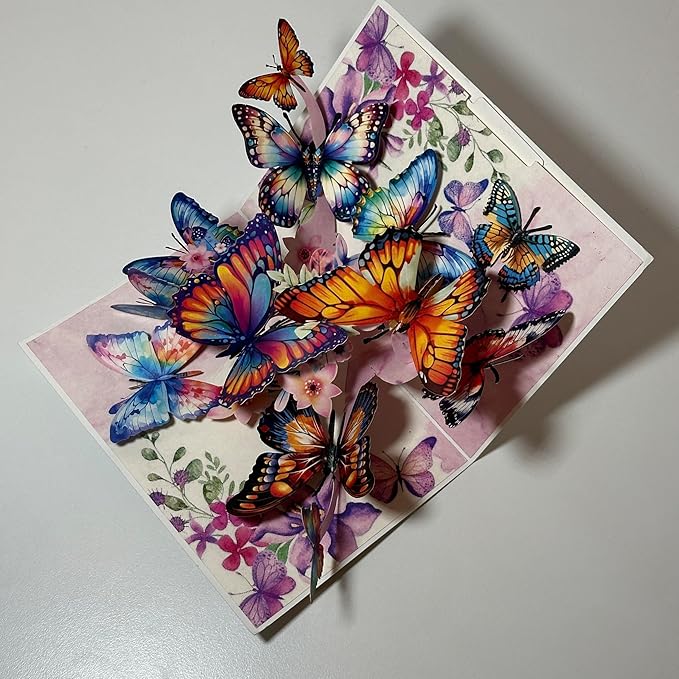 3D Pop Up Greeting Card Flowers Theme (Pink Butterflies)
