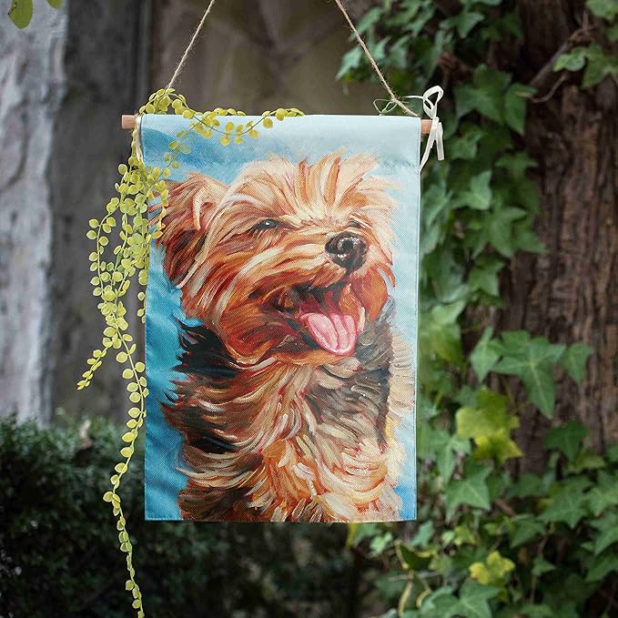 DZGlobal Happy Yorkie Garden Flag - Dog All-Weather Flag, Small Puppy Outdoor Seasonal Flag, 12 x 18 Inch, Vibrant Color, Double Sided, Holiday Yard Decor