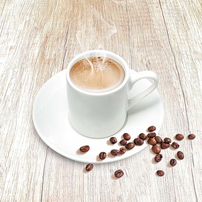 DISCOUNT PROMOS Espresso Cups with Saucers 3 oz. Set of 10 - Practical, Porcelain, Coffee Shops - White