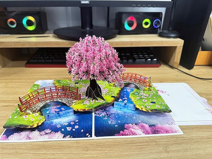 3D Pop Up Greeting Card β Handmade Cherry Blossom Tree Card for Spring, Birthday, Mother's Day, Wedding β Laser Cut Sakura Card with Envelope β Unique Floral Gift for Women, Friends, Family