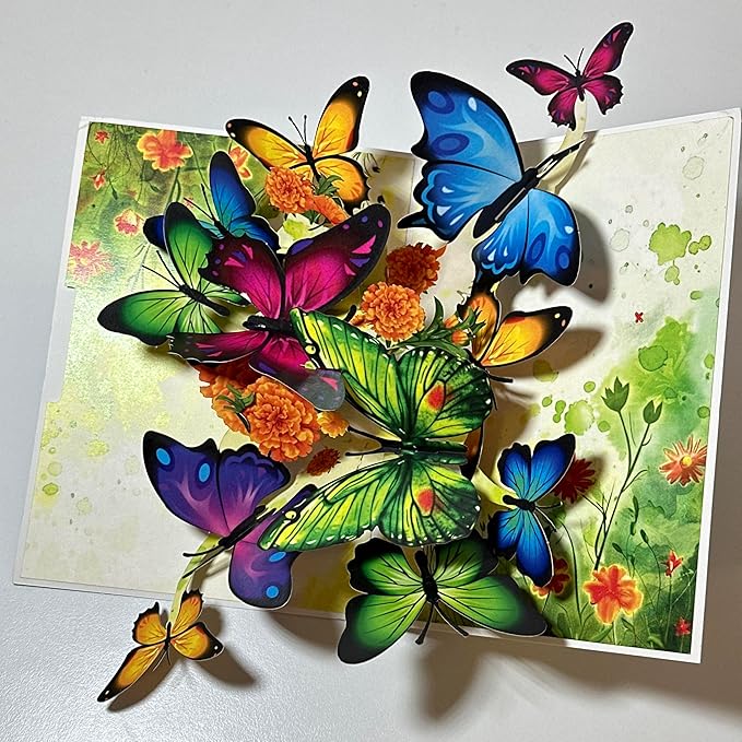 3D Pop Up Greeting Card Flowers Theme (Green Butterflies)