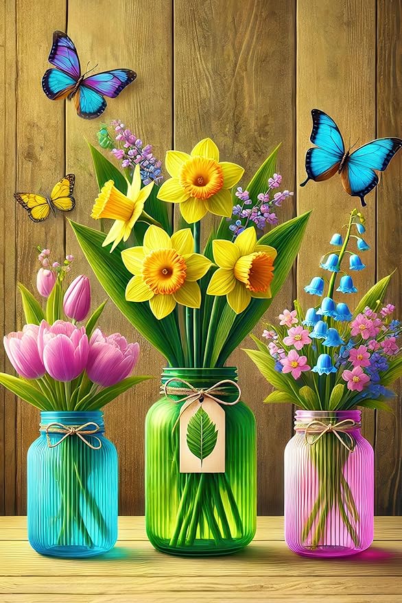 BlissYard Spring Garden Flag Double Sided 12x18 Inch Welcome Spring Summer Garden Flag Hello Springs Sign Flowers In Mason jars Gardens Flags Seasonal Rustic Yard Lawn Holiday Outdoor Decor Banner