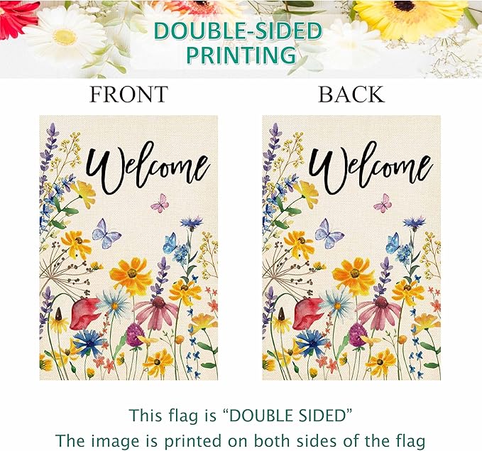 Baccessor Spring Summer Welcome Floral House Flag Flower Leaves Double Sided Large Yard Flag Heavy Duty Seasonal Butterfly Outdoor Outside Patio Decoration 28x40 Inch