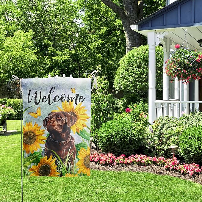 Sunflower Chocolate Lab Garden Flag Summer Spring Garden Flags for Outside Floral Labrador Dog Yard Flag Small Outdoor Welcome Flags 12x18 Double Sided