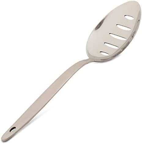 Chef Kunz Slotted Spoon | 18/10 Stainless Steel Serving Sauce Spoon | 9 Inches Plating Daily Chef Cooking Spoons (Slotted)