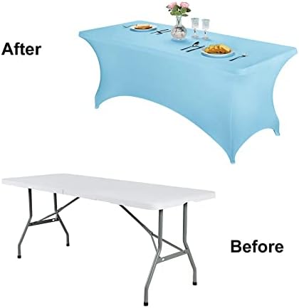 FORLIFE Spandex Table Covers，Fitted Tablecloth for Rectangular Tables, Stretch Patio Table Covers, Universal Spandex Table Cover for Wedding, Banquet, Party (6ft, Blue Mist)