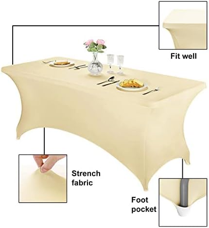 FORLIFE 2Pack Spandex Table Covers，Fitted Tablecloth for Rectangular Tables, Stretch Patio Table Covers, Universal Spandex Table Cover for Wedding, Banquet, Party (6ft, Champagne)