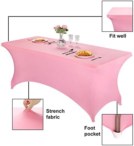 FORLIFE 2Pack Spandex Table Covers，Fitted Tablecloth for Rectangular Tables, Stretch Patio Table Covers, Universal Spandex Table Cover for Wedding, Banquet, Party (6ft, Pink)