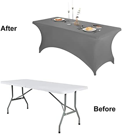 FORLIFE Spandex Table Covers，Fitted Tablecloth for Rectangular Tables, Stretch Patio Table Covers, Universal Spandex Table Cover for Wedding, Banquet, Party (6ft, Gray)