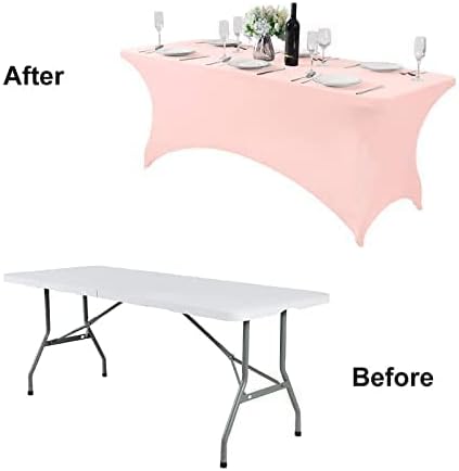 FORLIFE 2Pack Spandex Table Covers，Fitted Tablecloth for Rectangular Tables, Stretch Patio Table Covers, Universal Spandex Table Cover for Wedding, Banquet, Party (6ft, Blush Pink)