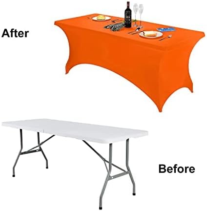 FORLIFE 2Pack Spandex Table Covers，Fitted Tablecloth for Rectangular Tables, Stretch Patio Table Covers, Universal Spandex Table Cover for Wedding, Banquet, Party (6ft, Orange)