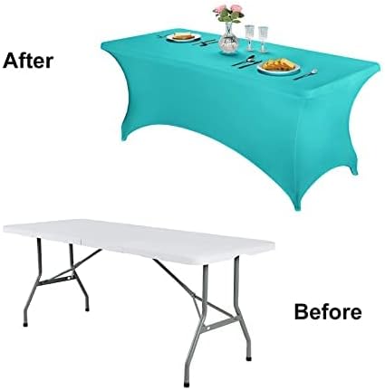 FORLIFE Spandex Table Covers - Fitted 6ft Rectangular Tablecloth, Universal Stretch Patio Table Cover for Wedding, Banquet, Party (Turquoise)