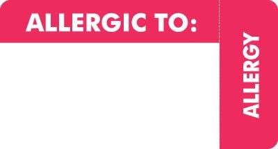 Allergic to Chart Label with Side Tab 3-1/4” x 1-3/4” Red White Design Doctor Stuff Permanent Adhesive 250 Stickers/Box