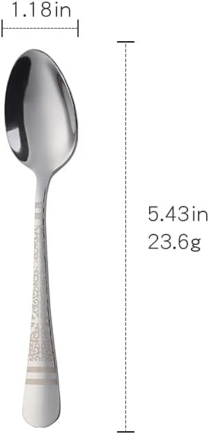 Silver Unique Pattern Design Coffee Espresso Spoons Mini, Mingcheng Stainless Steel Small Teaspoons Silverware Set of 12, BISDARUN 5.5 Inches Food Spoons for Demitasse Dessert Tea