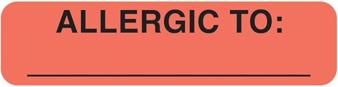 Allergic to Chart Label for Medical Safety 1-1/4” x 5/16” Fluorescent Red Black Doctor Stuff Permanent Adhesive 500 Stickers/Roll