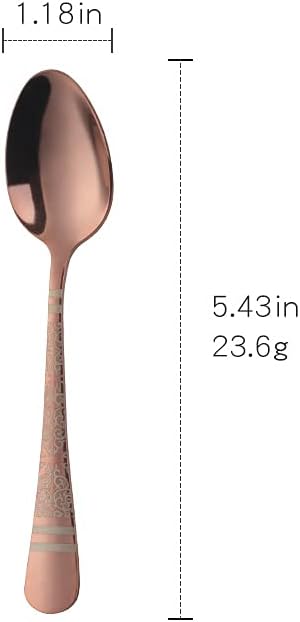 Rose Gold Unique Pattern Design Coffee Espresso Spoons Mini, Mingcheng Stainless Steel Small Teaspoons Silverware Set of 12, BISDARUN 5.5 Inches Food Spoons for Demitasse Dessert Tea