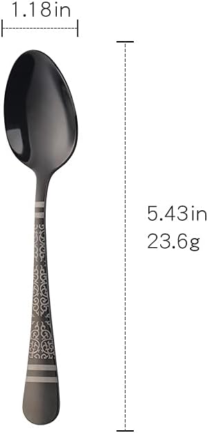 Black Unique Pattern Design Coffee Espresso Spoons Mini, Mingcheng Stainless Steel Small Teaspoons Silverware Set of 6, BISDARUN 5.5 Inches Food Spoons for Demitasse Dessert Tea