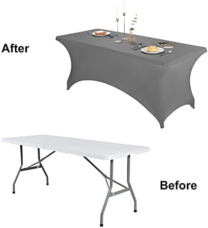 FORLIFE 2Pack Spandex Table Covers，Fitted Tablecloth for Rectangular Tables, Stretch Patio Table Covers, Universal Spandex Table Cover for Wedding, Banquet, Party (6ft, Gray)